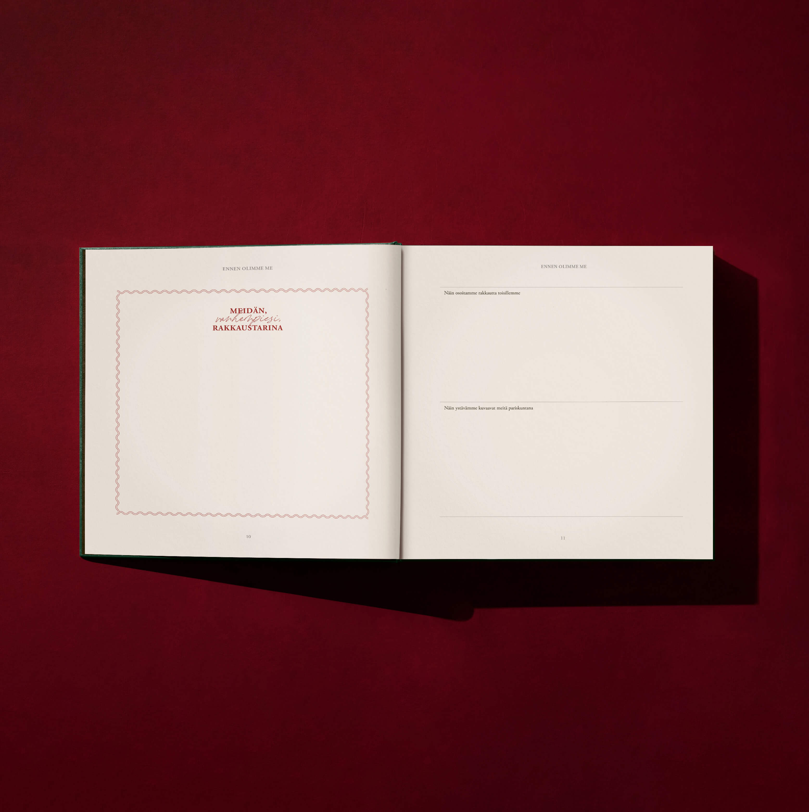 Reflektiivinen vauvakirja — Pala taivasta | House of Chambers | Merkityksellinen vauvakirja | Reflektiivisen vauvakirjan sisäsivut | Vanhempien rakkaustarina
