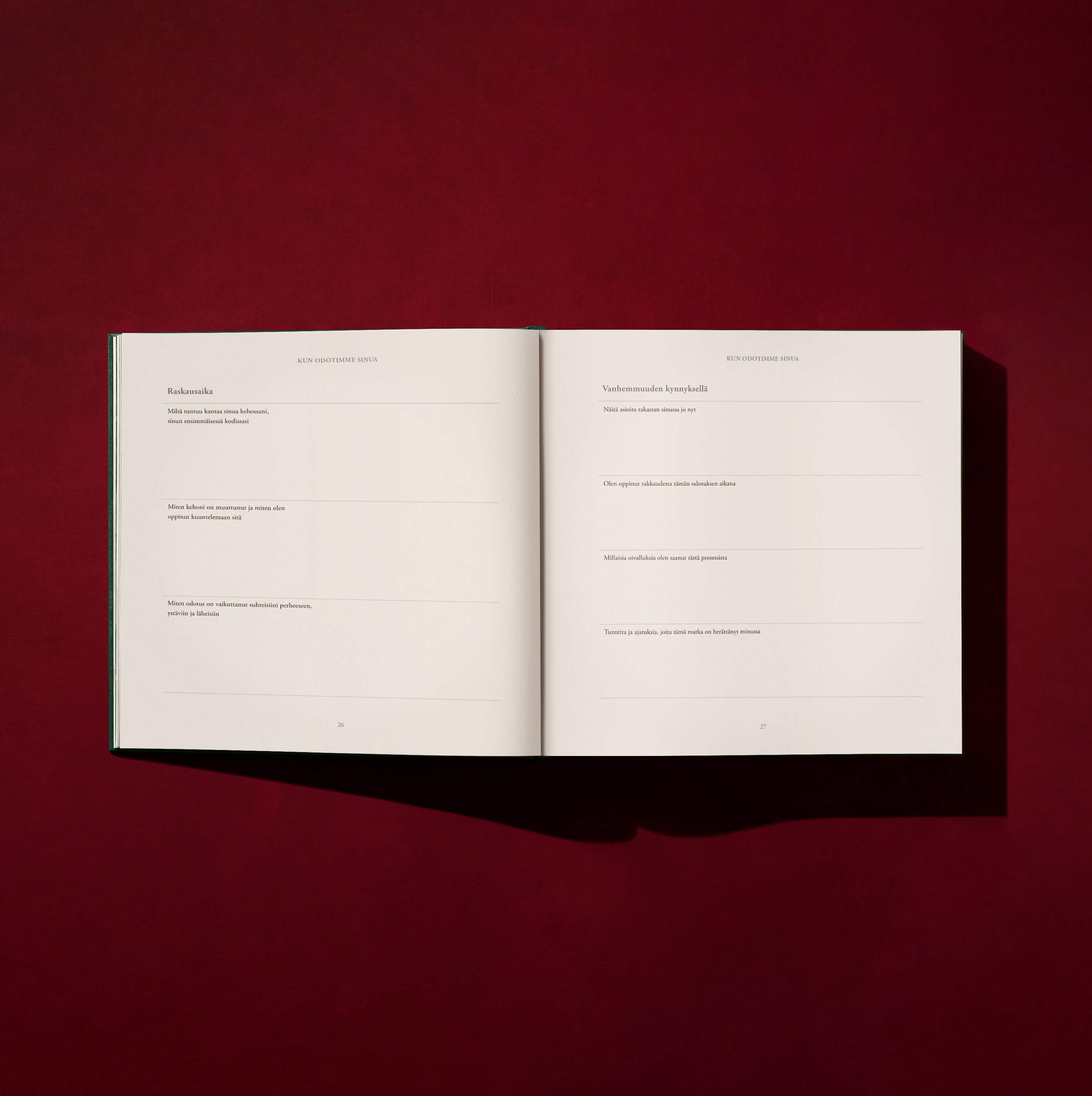 Reflektiivinen vauvakirja — Pala taivasta | House of Chambers | Merkityksellinen vauvakirja | Reflektiivisen vauvakirjan sisäsivut | Raskausaika, vanhemmuuden kynnyksellä